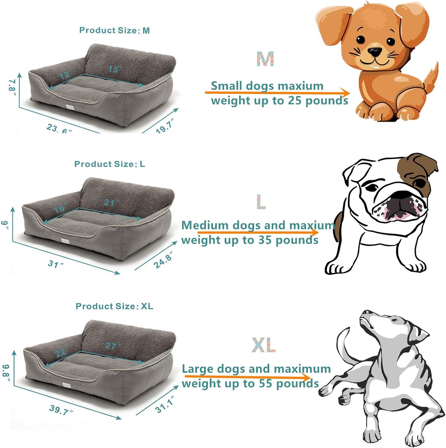 Premium Washable Rectangle Dog Bed with Anti-Slip Bottom for Small, Medium, and Large Dogs (X-Large, Grey)