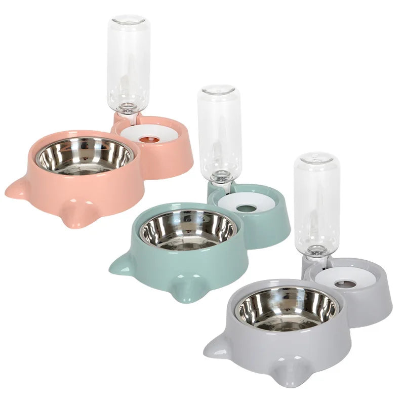 New 2-In-1 Cat Bowl Water Dispenser Automatic Water Storage Pet Dog Cat Food Bowl Food Container with Waterer Pet Waterer Feeder