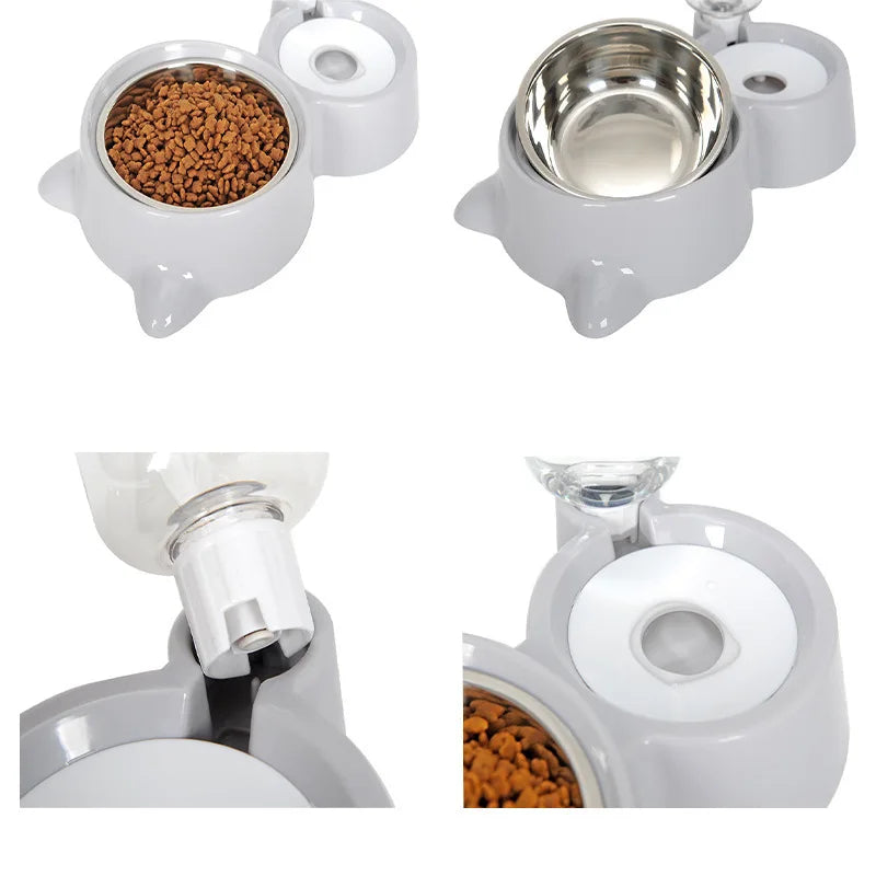 New 2-In-1 Cat Bowl Water Dispenser Automatic Water Storage Pet Dog Cat Food Bowl Food Container with Waterer Pet Waterer Feeder