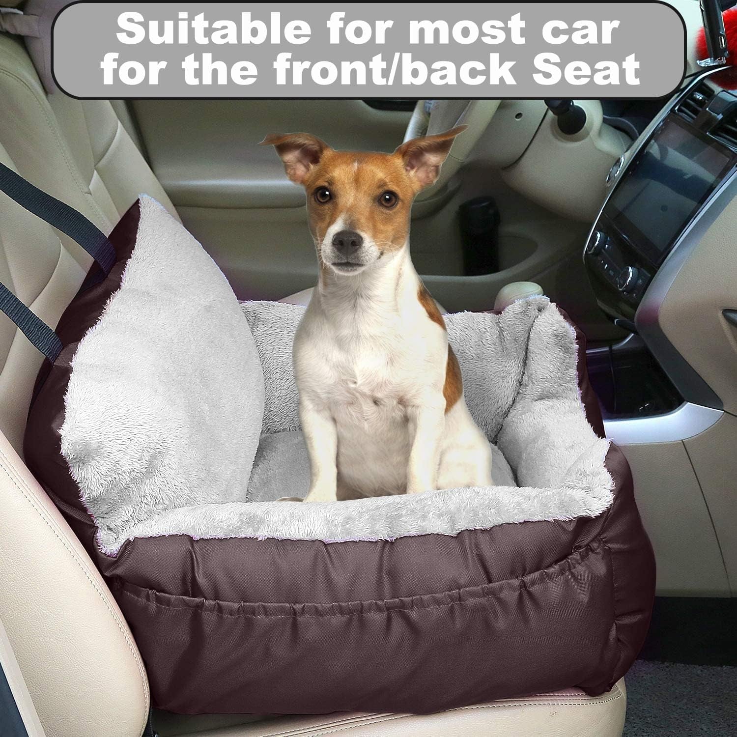 Utotol Premium Dog Car Seat with Safety Belt, Washable Booster for Small Dogs, Anti-Slip Travel Bed for Front or Back Seat, Adjustable Buckle, and Storage Pockets