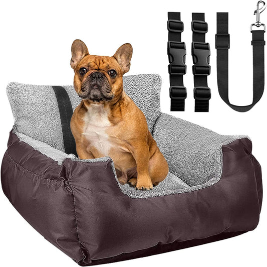 Utotol Premium Dog Car Seat with Safety Belt, Washable Booster for Small Dogs, Anti-Slip Travel Bed for Front or Back Seat, Adjustable Buckle, and Storage Pockets
