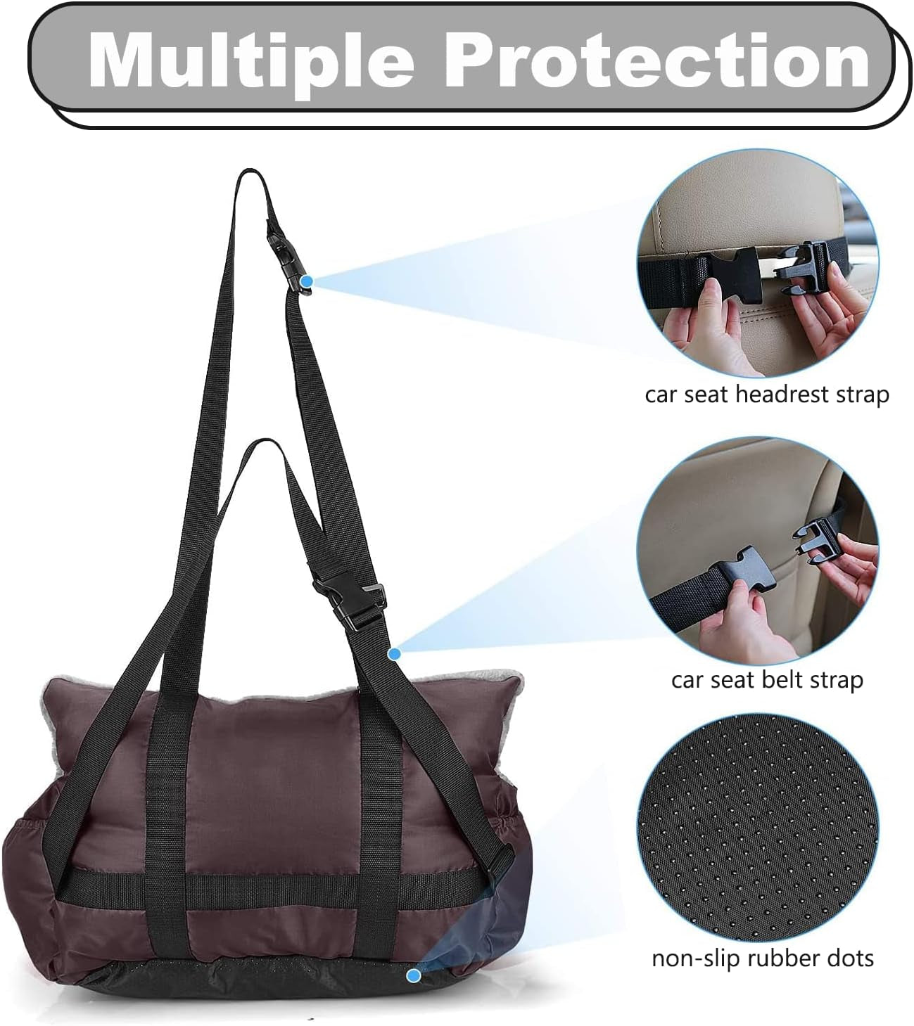 Utotol Premium Dog Car Seat with Safety Belt, Washable Booster for Small Dogs, Anti-Slip Travel Bed for Front or Back Seat, Adjustable Buckle, and Storage Pockets