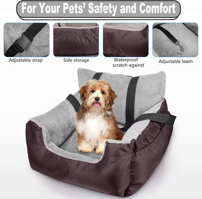 Utotol Premium Dog Car Seat with Safety Belt, Washable Booster for Small Dogs, Anti-Slip Travel Bed for Front or Back Seat, Adjustable Buckle, and Storage Pockets