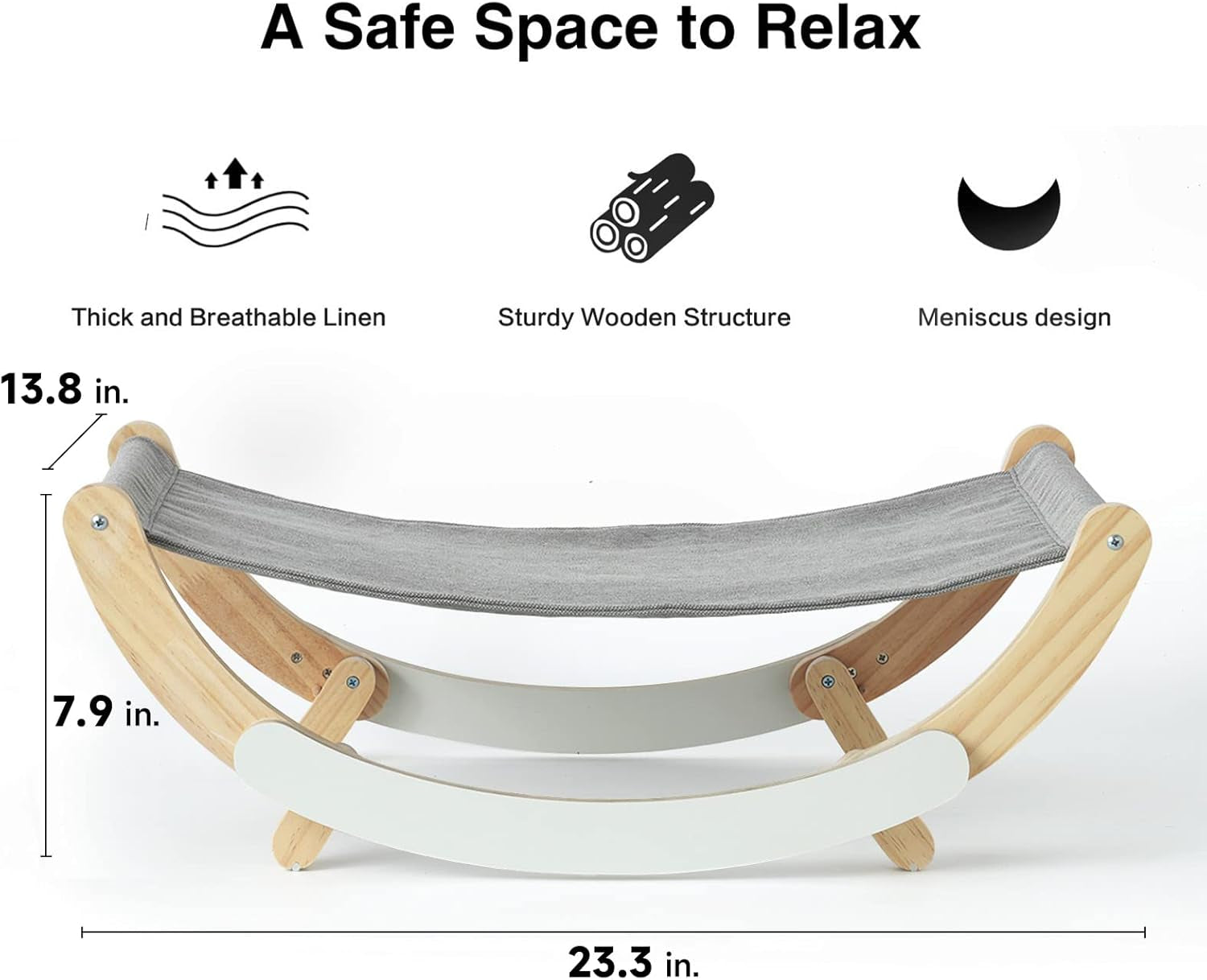 FUKUMARU Elevated Cat Hammock Chair - New Moon Design, Premium Indoor Cat Bed for Cats and Small Dogs, Grey