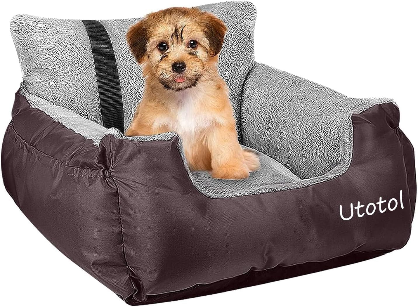 Utotol Premium Dog Car Seat with Safety Belt, Washable Booster for Small Dogs, Anti-Slip Travel Bed for Front or Back Seat, Adjustable Buckle, and Storage Pockets